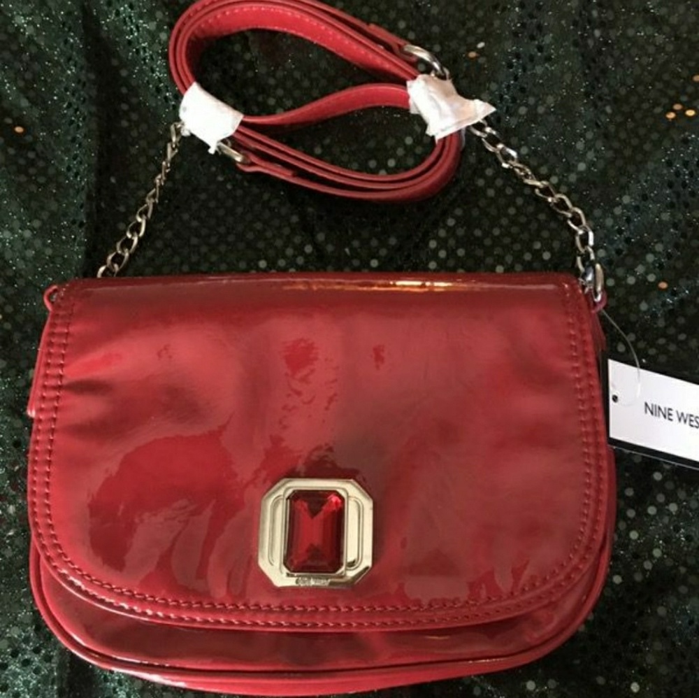 Nine West Red Patent Leather Crossbody Handbag